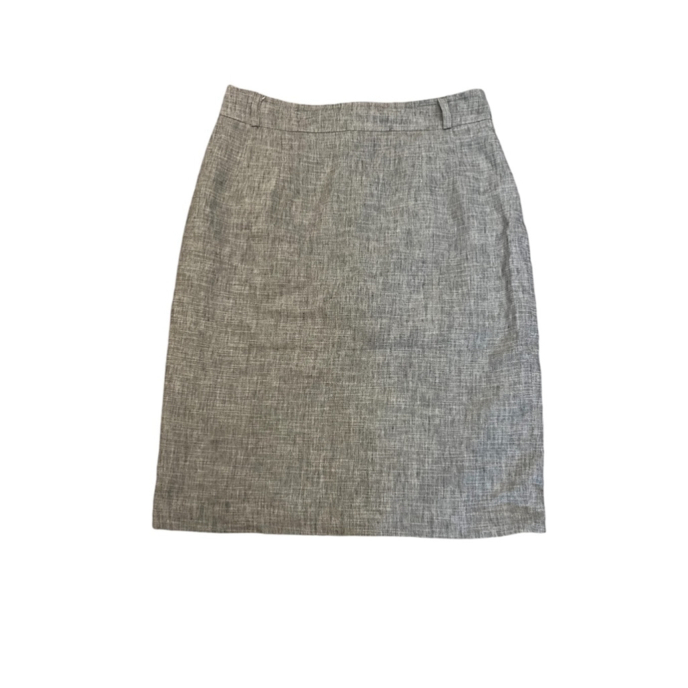 LOUBEN Linen Blend Knee Length Mid Rise Grey Pencil Skirt 10